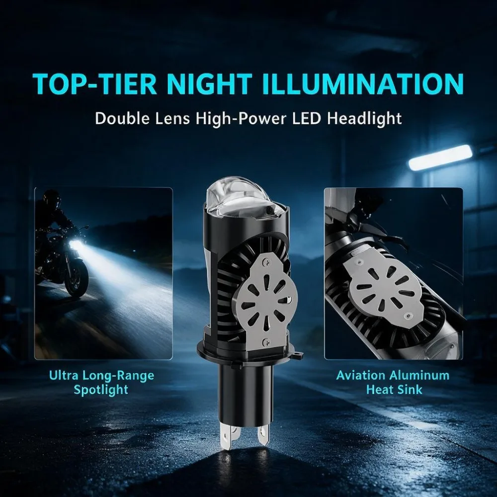 1/2Pcs H4 Moto Headlight LED Lens Mini Bi Led Projecto 20W Headlight Bulbs High Beam Low Beam Motorbike Turbo Lamps 12-60V