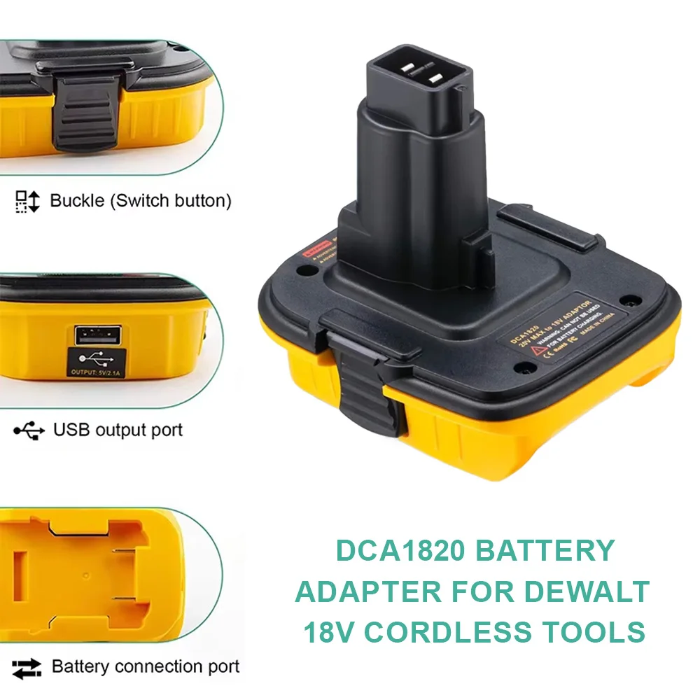 

20V Battery Adapter DCA1820 for Dewalt 18V Tools Convert Dewalt 20V Lithium Battery for DC9096 DE9098 DE9096 with USB