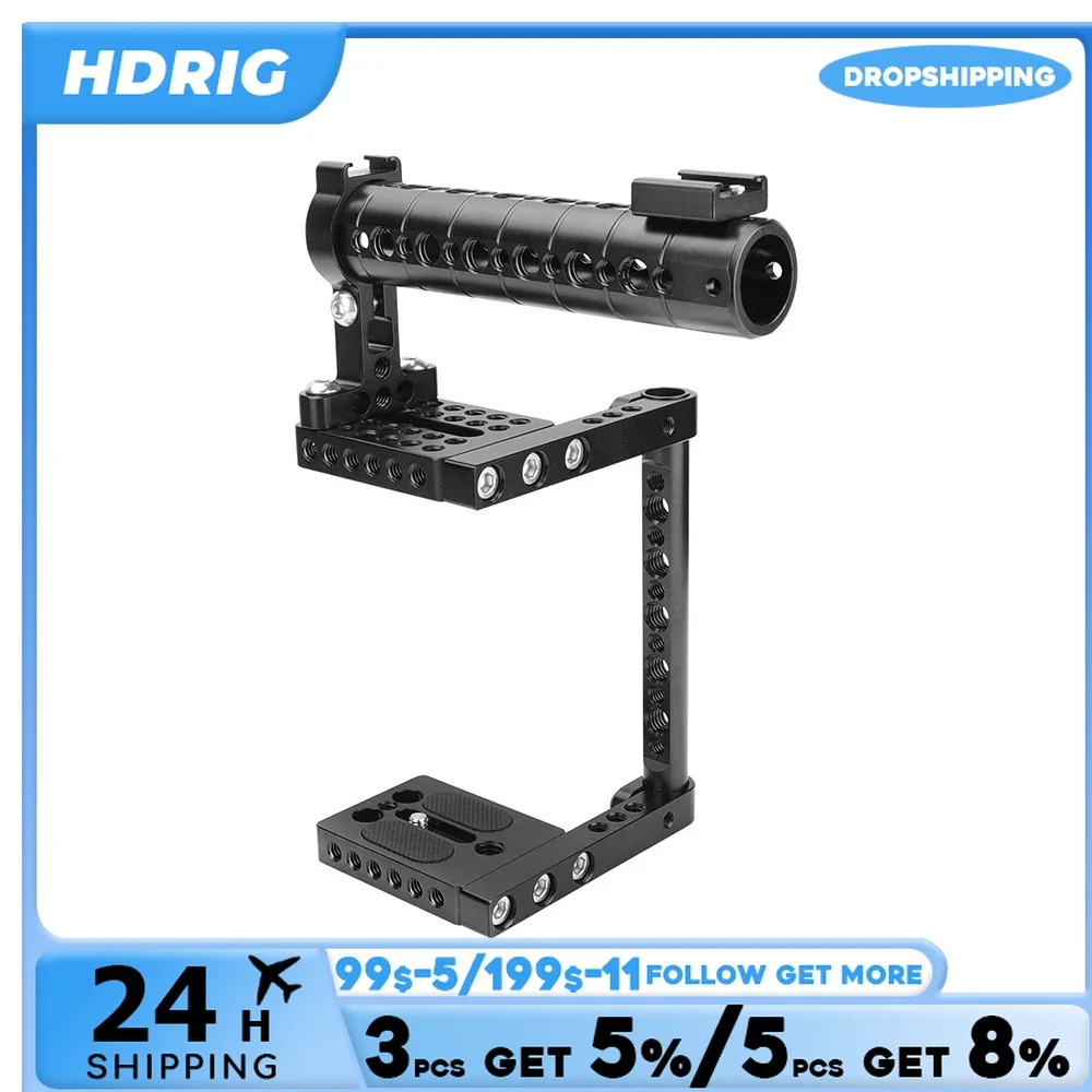 HDRiG Univeral Camera Cage Rig With Cheese Top Hanlde & 15mm Cheese Rod For Canon Nikon Sony Panasonnic GH5,GH4,GH3,GH2.