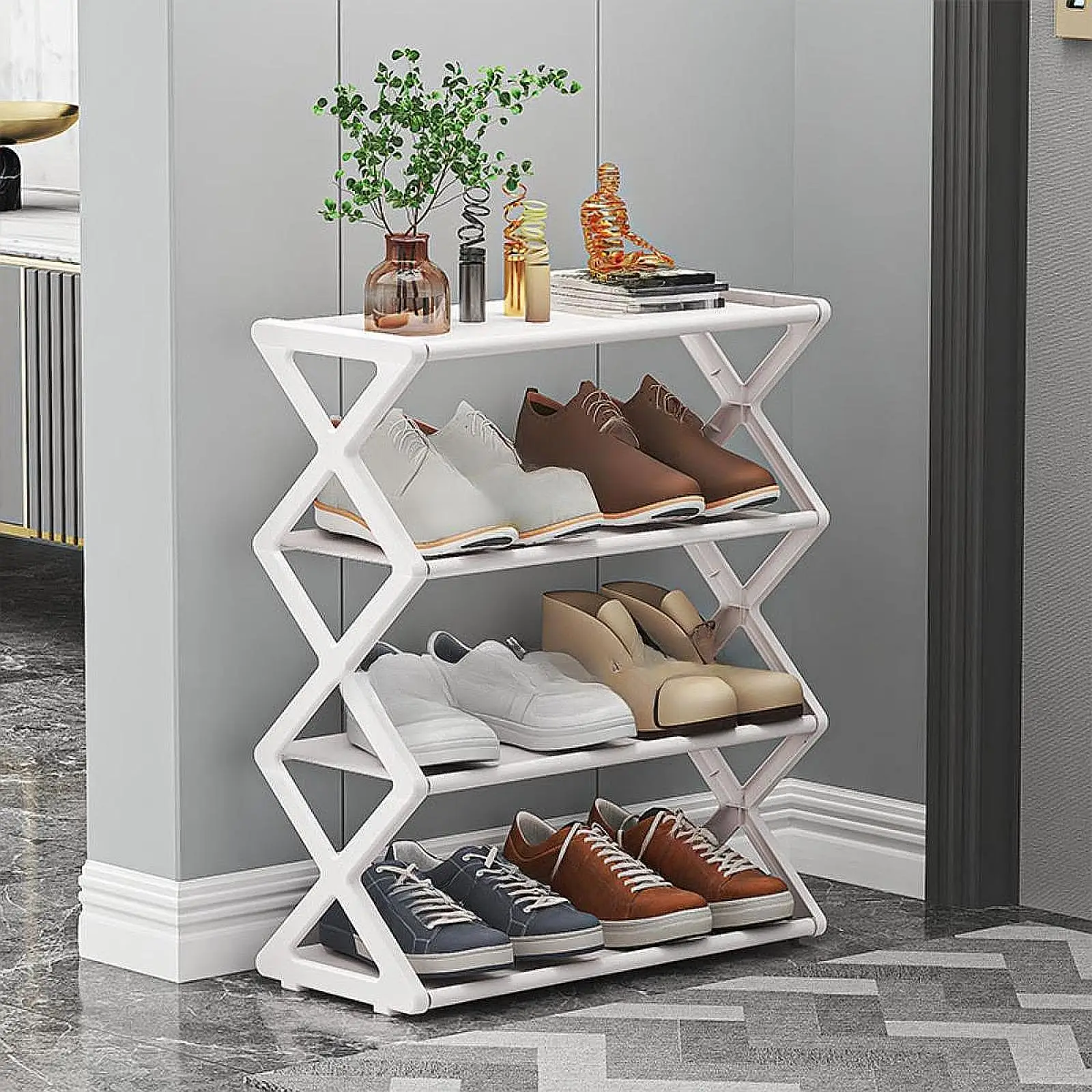 X-Shaped Dustproof Shoe Rack For Front Door Entrance Stand Shelving Easy Assembly Storage Rack For Household Lightweight Shelf