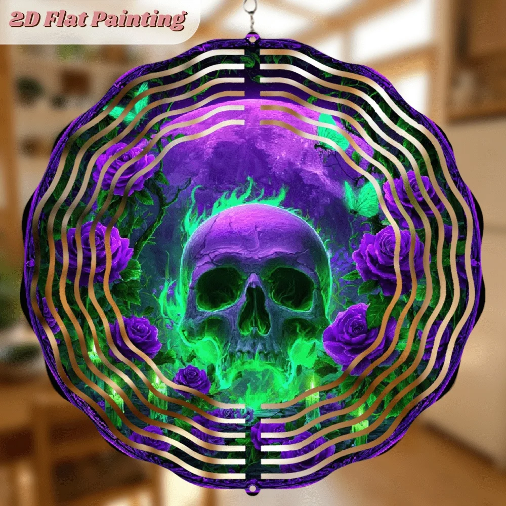 CIFbuy 360 Creative Wind Chimes Christmas Halloween Dia De Los Muertos Spinning Hanging Ornament Colorful Purple Rose Skull