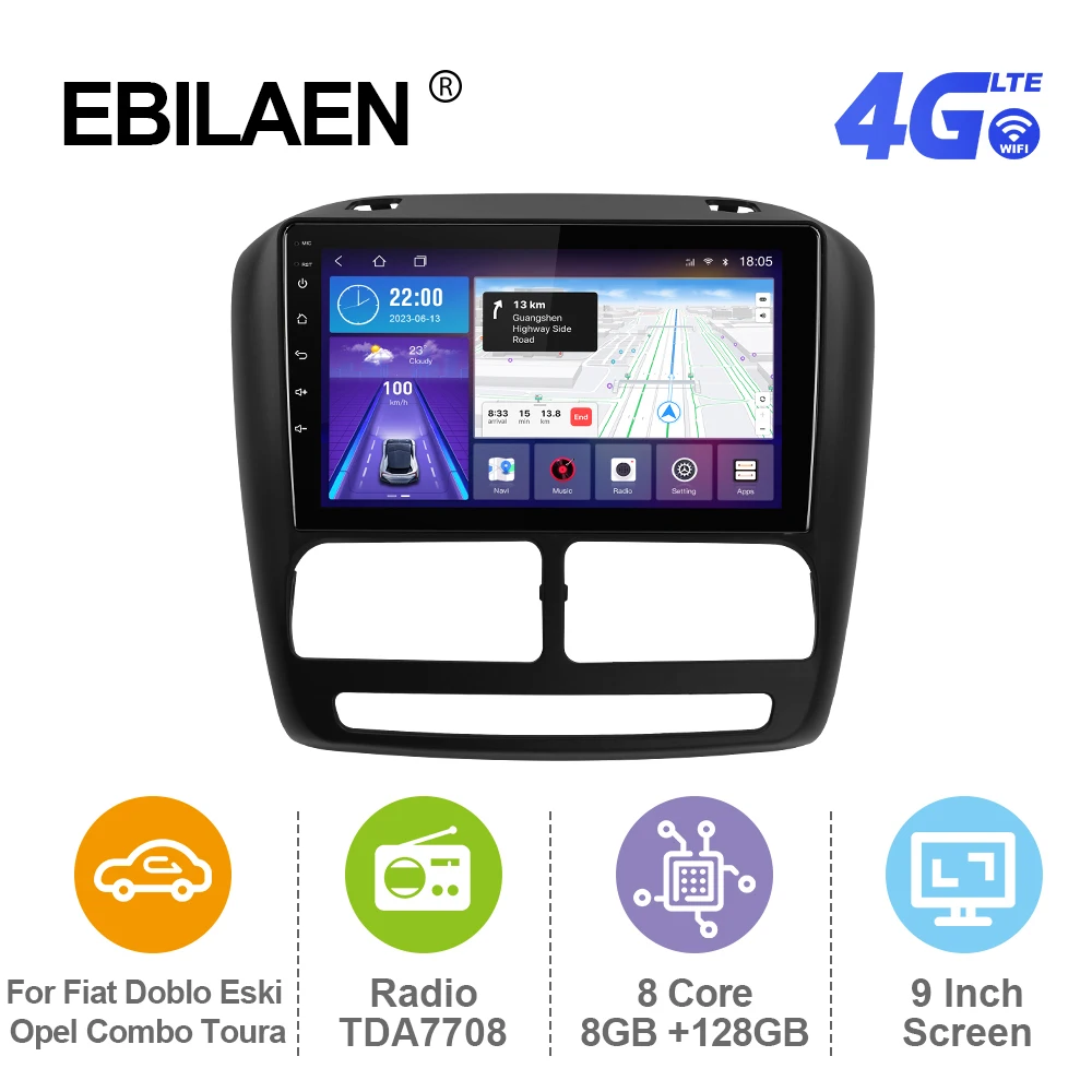 

EBILAEN Android 12 Car Radio For FIAT DOBLO 2010-2015 Multimedia Player GPS RDS Carplay Autoradio 4G BT