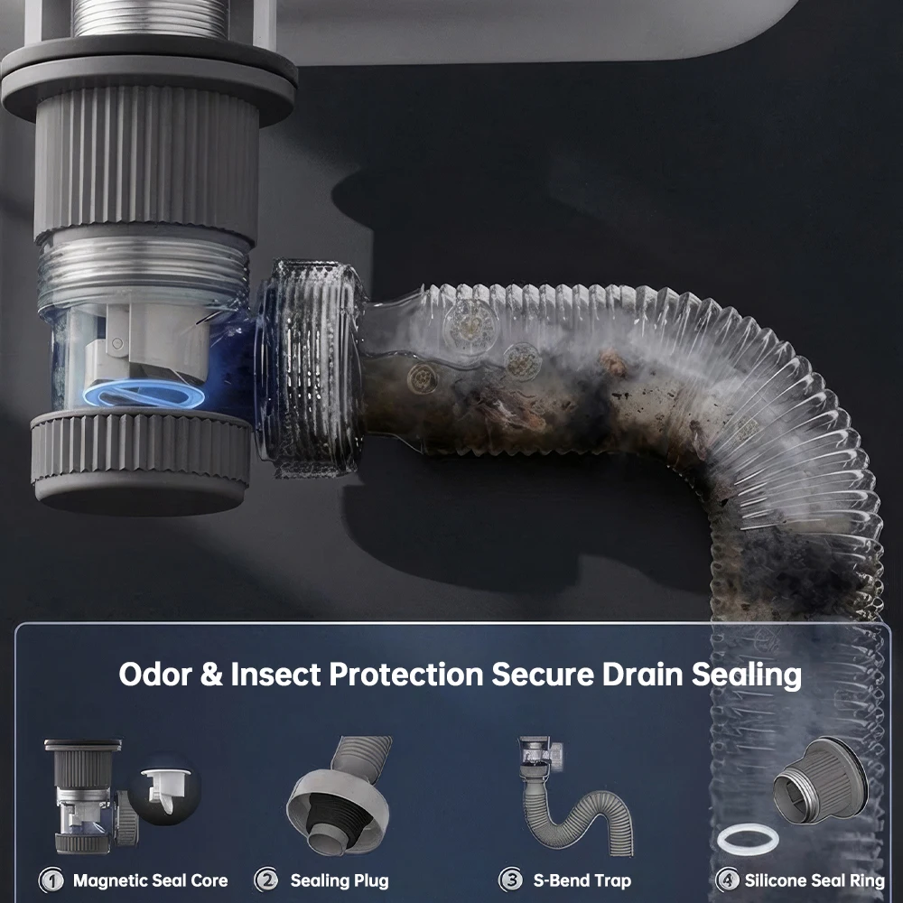 Kitchen Sink Basin Drain Pipe Set Retractable Anti-Odor Filter Flexible Downspout Bathroom Washbasin Drainer Drainage Pipe