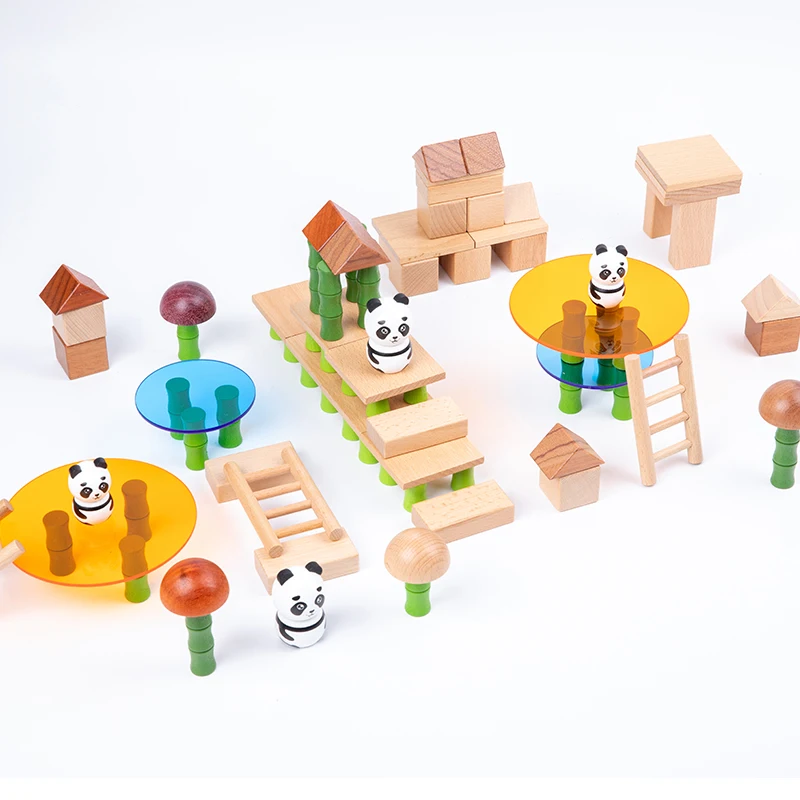 

Panda National Style Bamboo Forest Panda Stacking Building Blocks New Design Assembly Cartoon Wooden Set Early Education