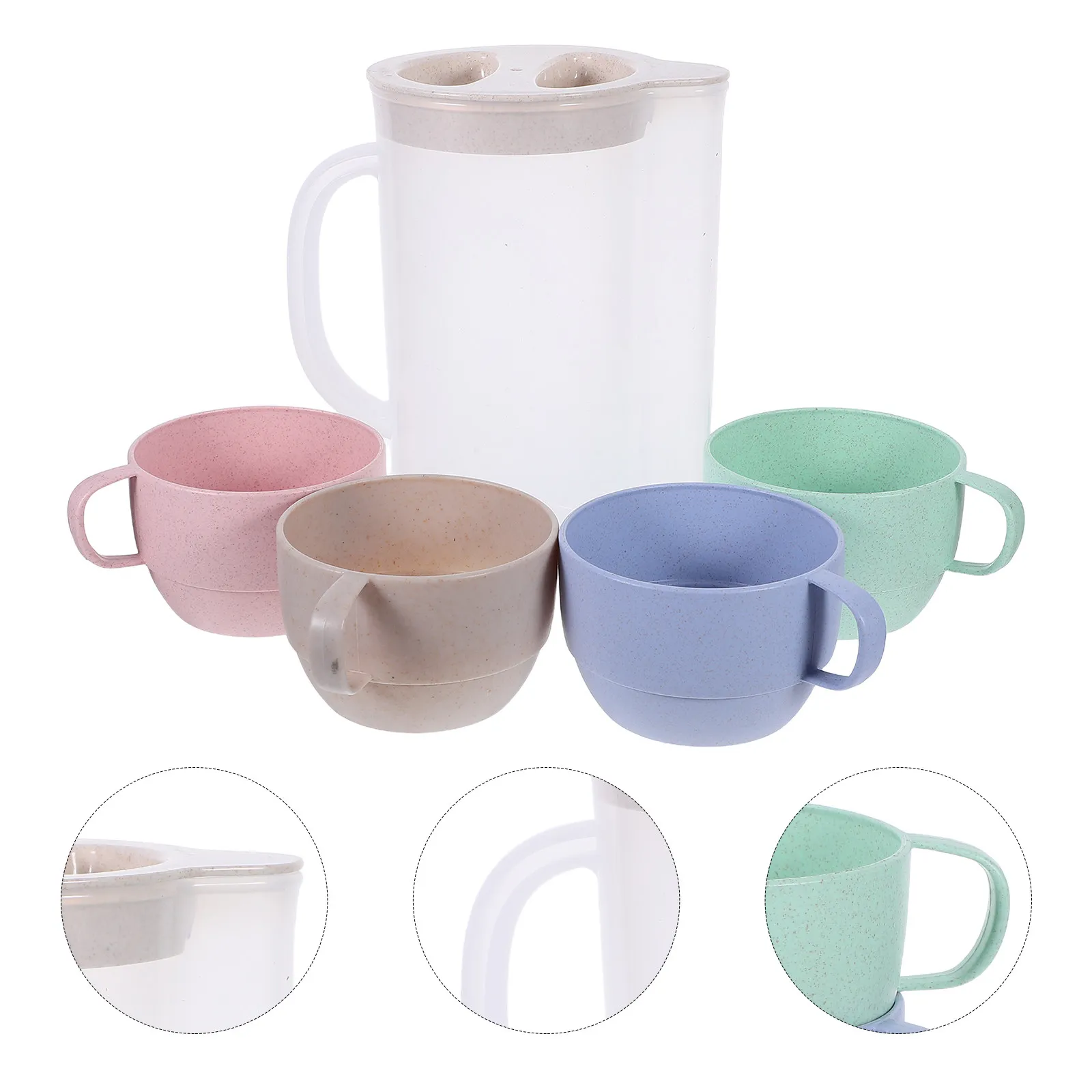 1Set Transparent Cold Water Pitcher Plastic Jug with Lid Unbreakable Reusable Tumblers Set for Iced Drinks Lemonade Party