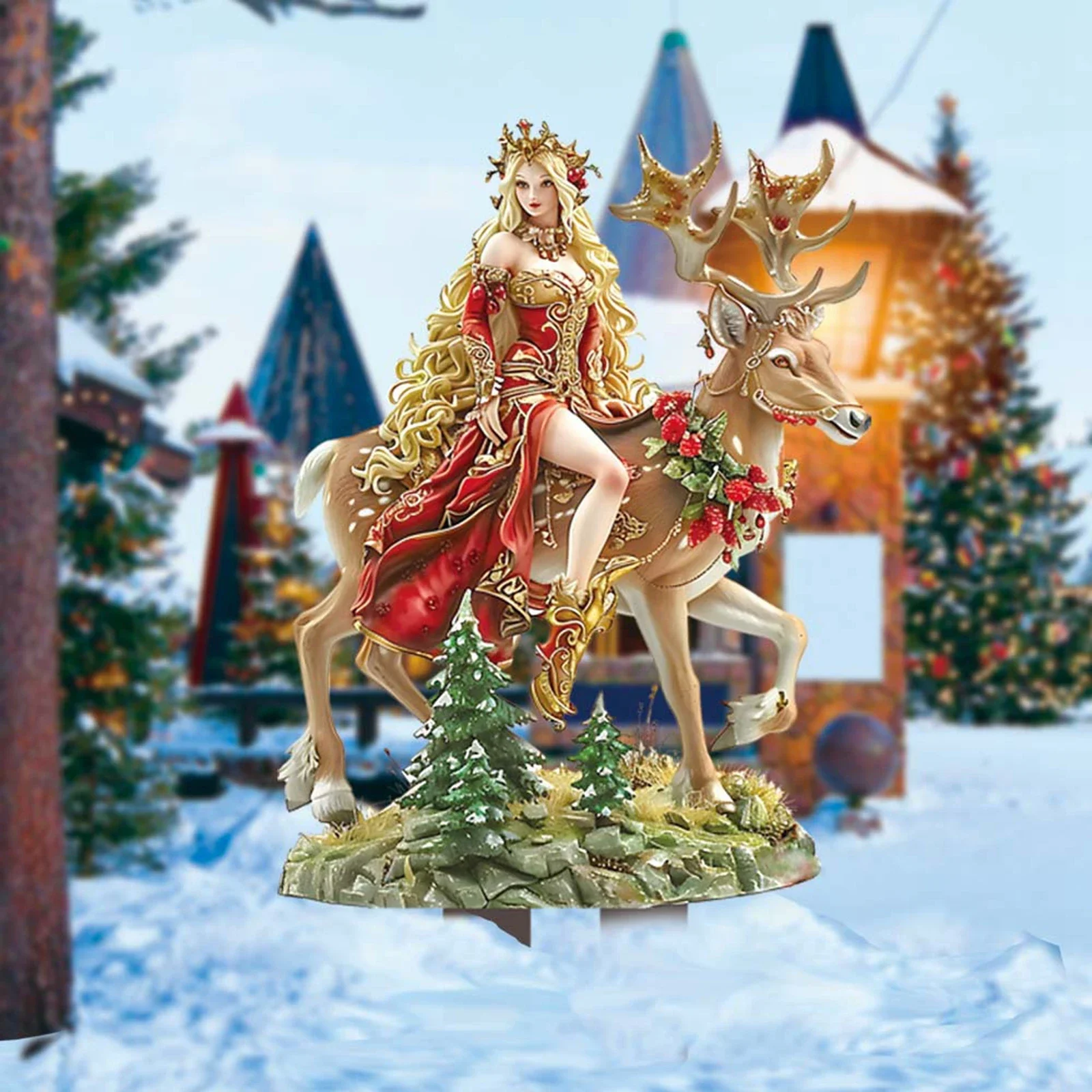 2025 Garden Stake Outdoor Decoration, Christmas Fairy Riding Deer Garden Stakes Outdoor Garden Decor Fairy Art Lawn Garden Stake