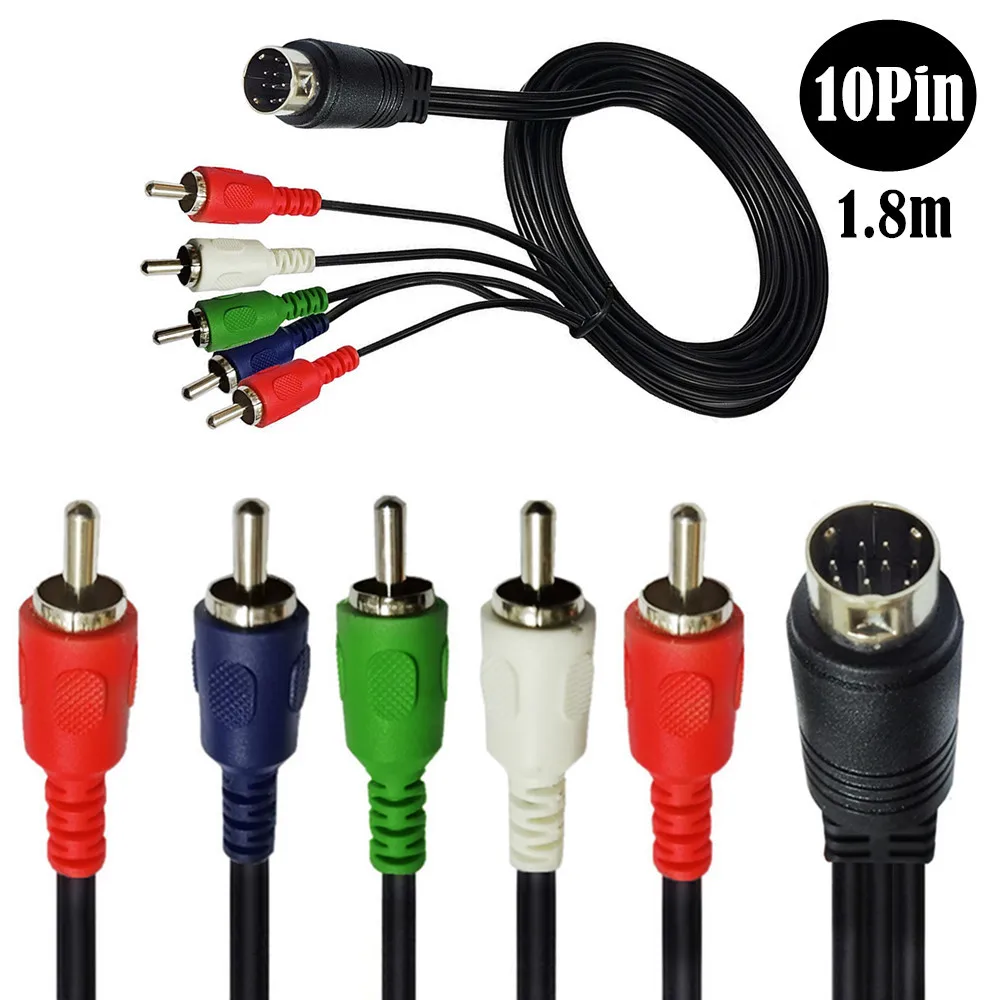 Mini DIN 10-pin męski na 5RCA Audio i wideo DIN kabel do telewizorów wyświetla Audio wideo odbiorniki sprzęt do monitorowania i więcej 1.8M