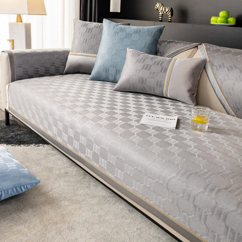 Cool Feeling Sofa Seat Cover Summer Ice Silk Slipcover Breathable Sofa Pad Universal Couch Air Conditioning Sofa Cover Protector