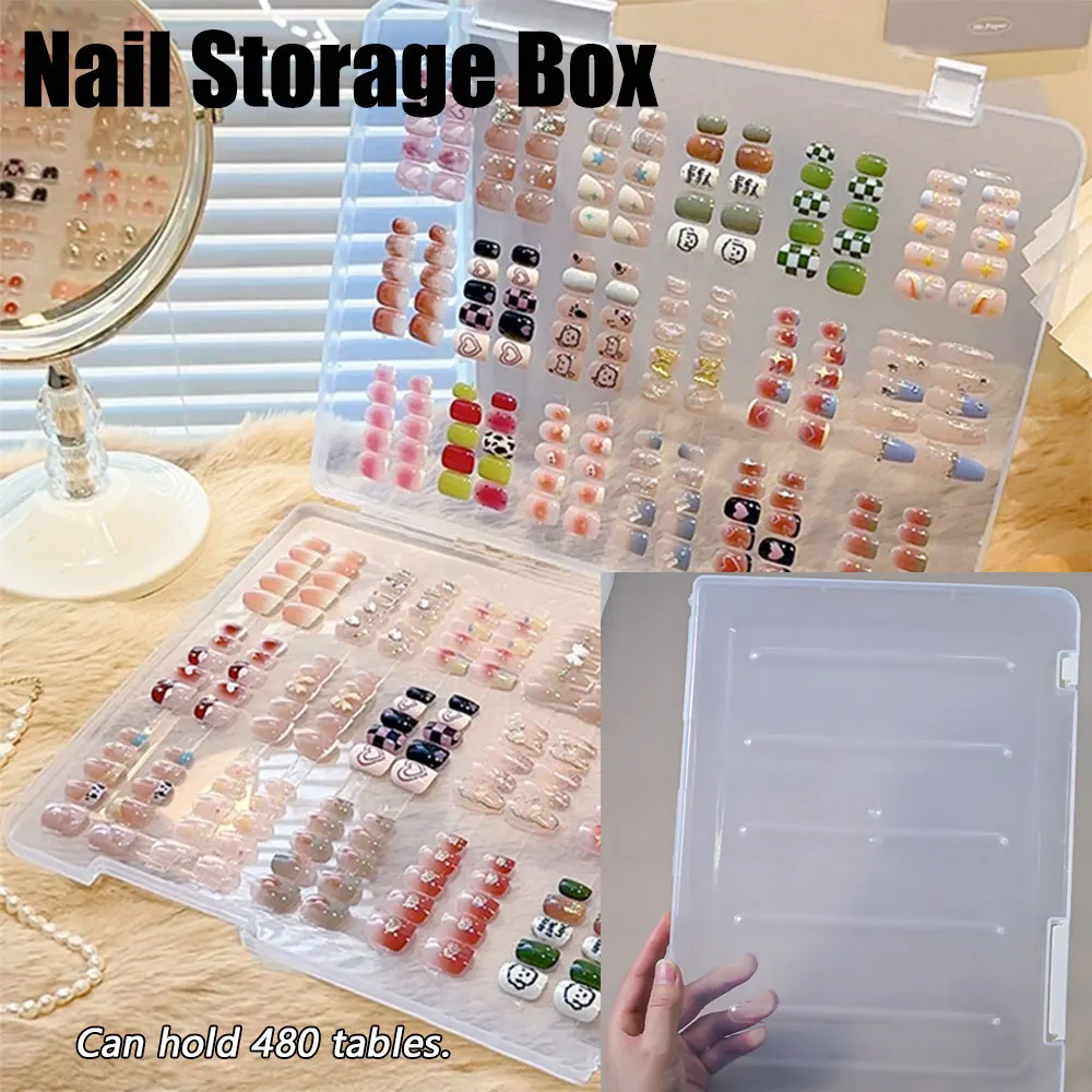 

1pc Transparent Press On Nails Storage Box Double Sided Clear Nail Art Display Organizer Dustproof Portable Fake Nails Container