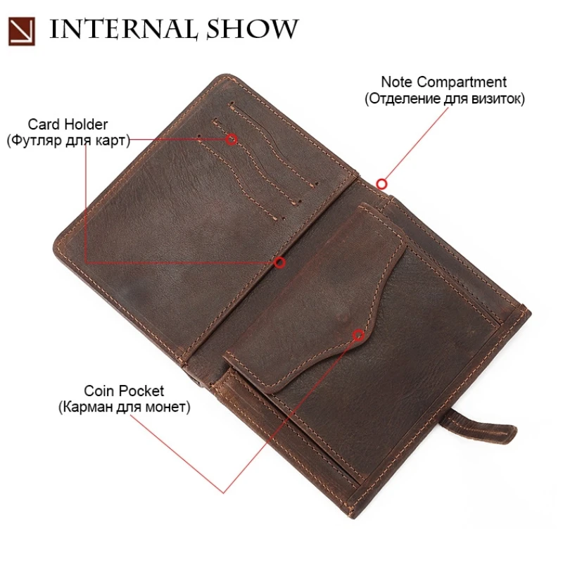 Korte verticale leren herenportemonnee |   Vintage echte koeienhuid Billfold |   Casual geldclip voor muntzakken