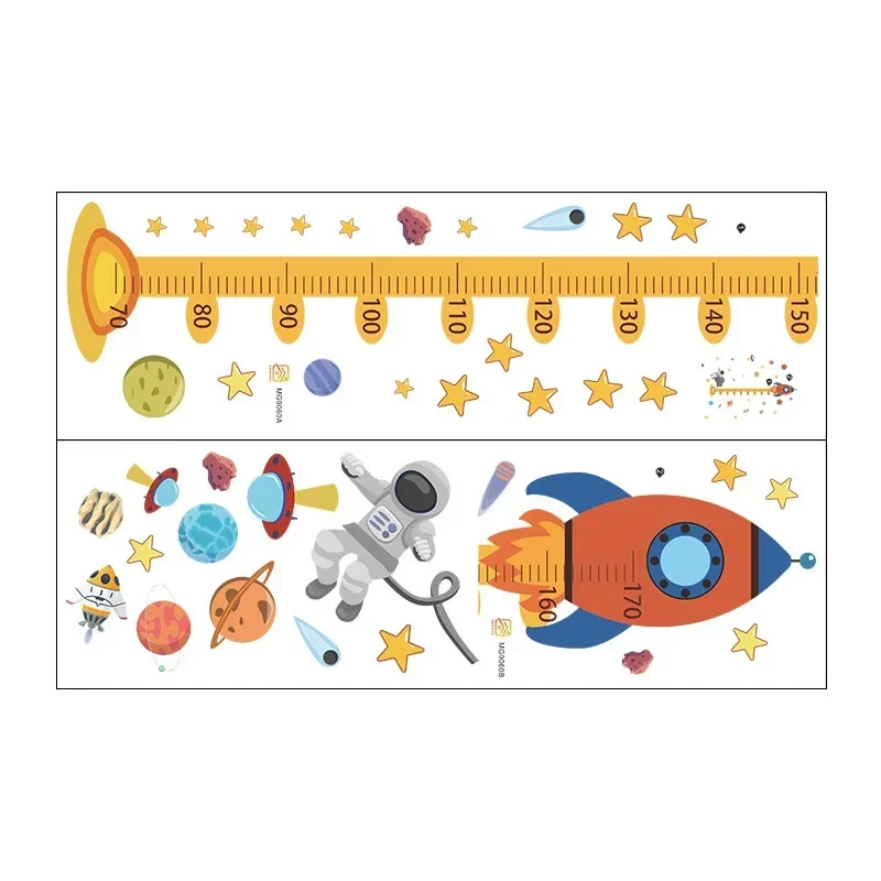 2PCS Cartoon Space Rocket Height Measurement Wall Stickers Self-adhesive Height Stickers for Kindergarten Children\'s Rooms