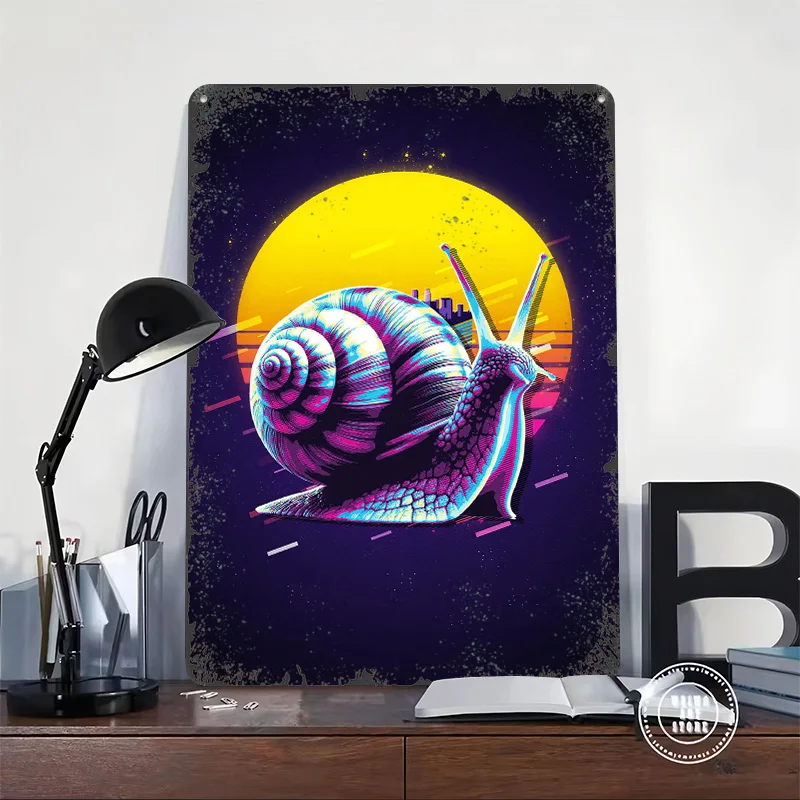 Snail Retro Art Printed Poster Customized Wall Art Retro Vintage Metal Tin Signs for Coffee Bar Accessories Bathroom Decor Room