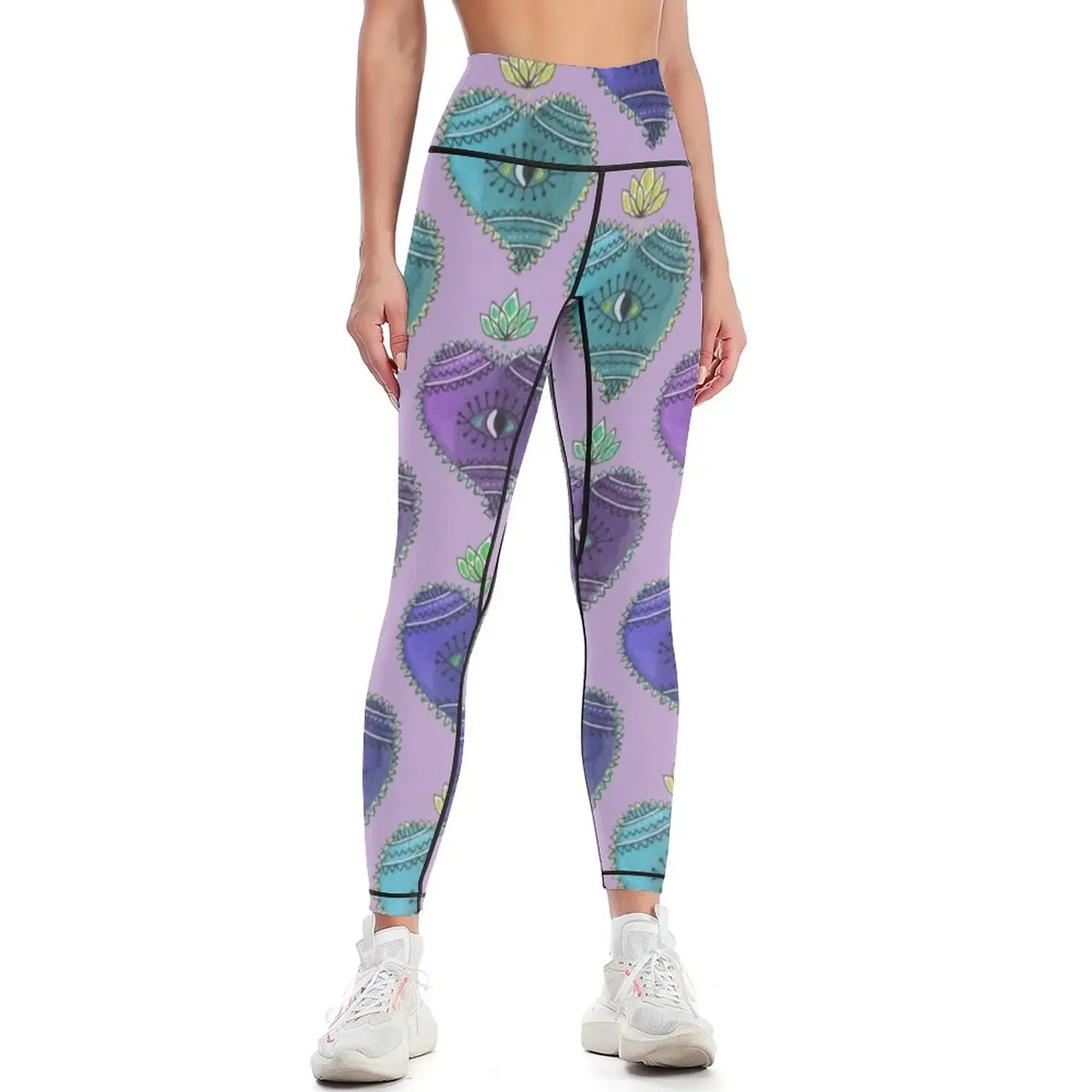 Watercolor mexican heart purple turquoise blue Leggings joggers for gym pants for girls workout shorts Womens Leggings
