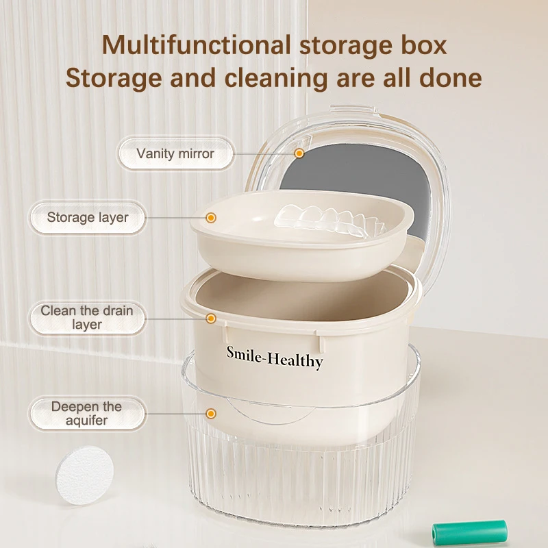 Denture Storage Box Portable Soaking Tooth,Small And Portable Box For Storing Dental Braces And Retainers,Invisible Storage