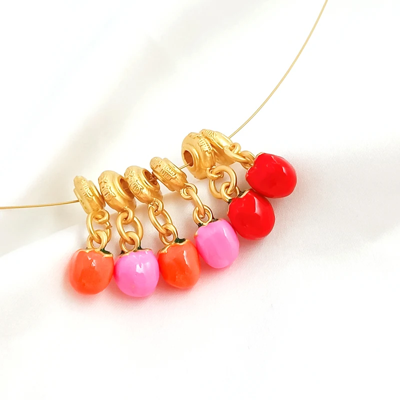 

3 pieces Dumb gold Drip oil Three dimensional persimmon Pendant DIY made jewelry and found necklaces and Earrings accessories