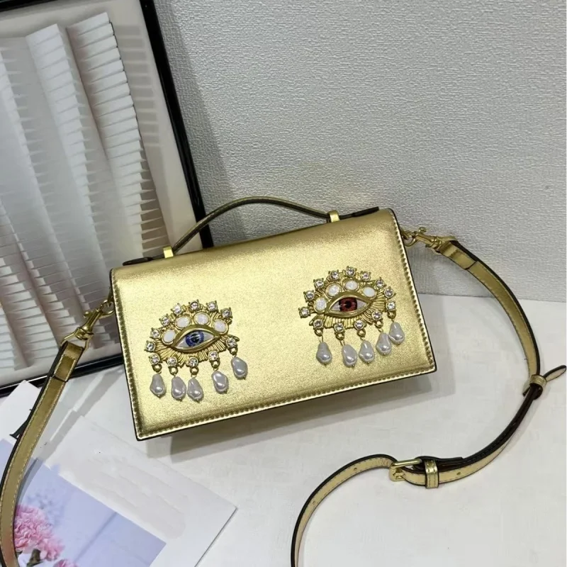 Retro 3D Jewelry Eyes High-end Single Shoulder Crossbody Bag 2026 Popular Creative Small Square Bag Women's Leather Handbag