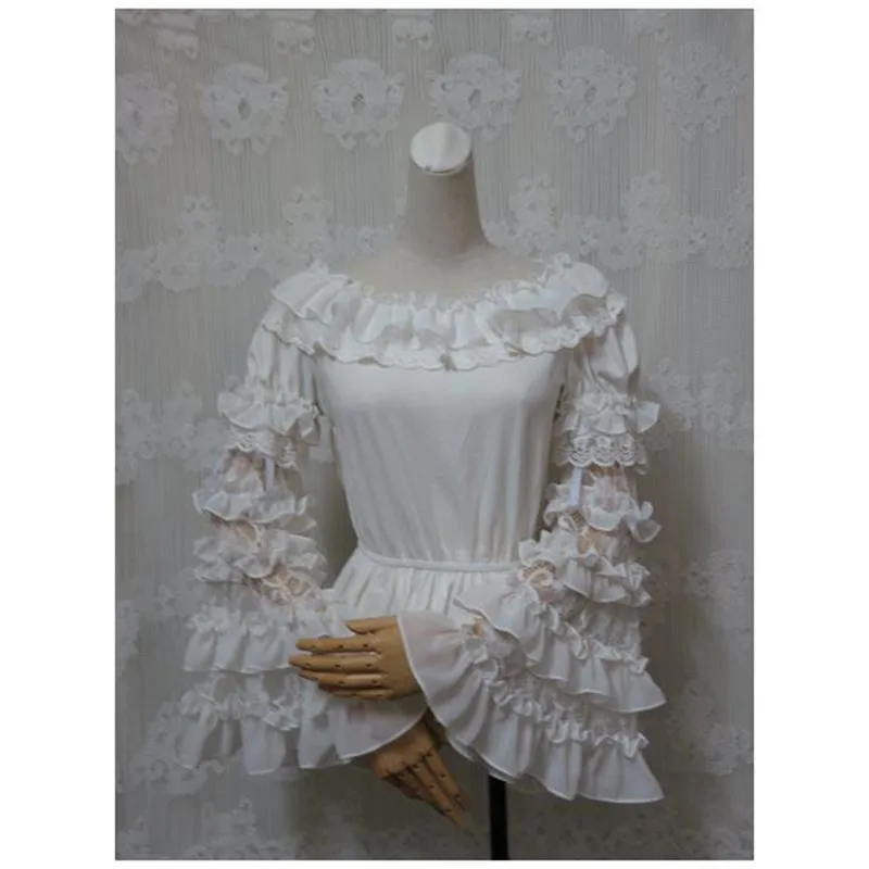 Cosplay Lolita à grandes manches, broderie en dentelle à volants noirs, grande manche papillon évasée, nœud papillon, fête de Rh, isoto bleu marine, blanc