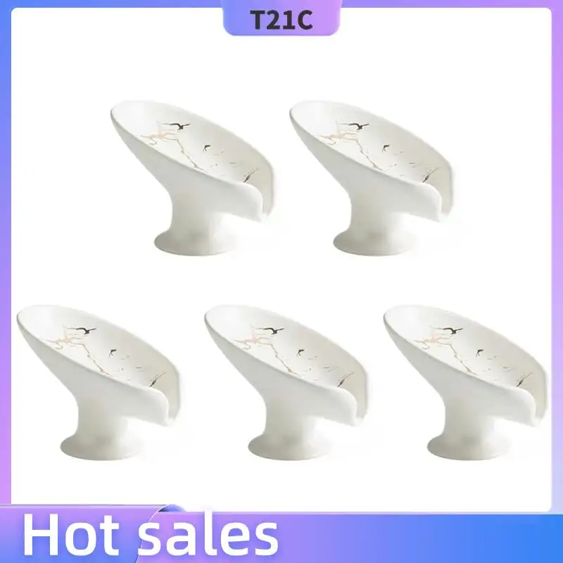 

T21C 5X Мыльница, Держатель для мыла Самосливная мыльница в форме листа мрамора для ванной комнаты, белая