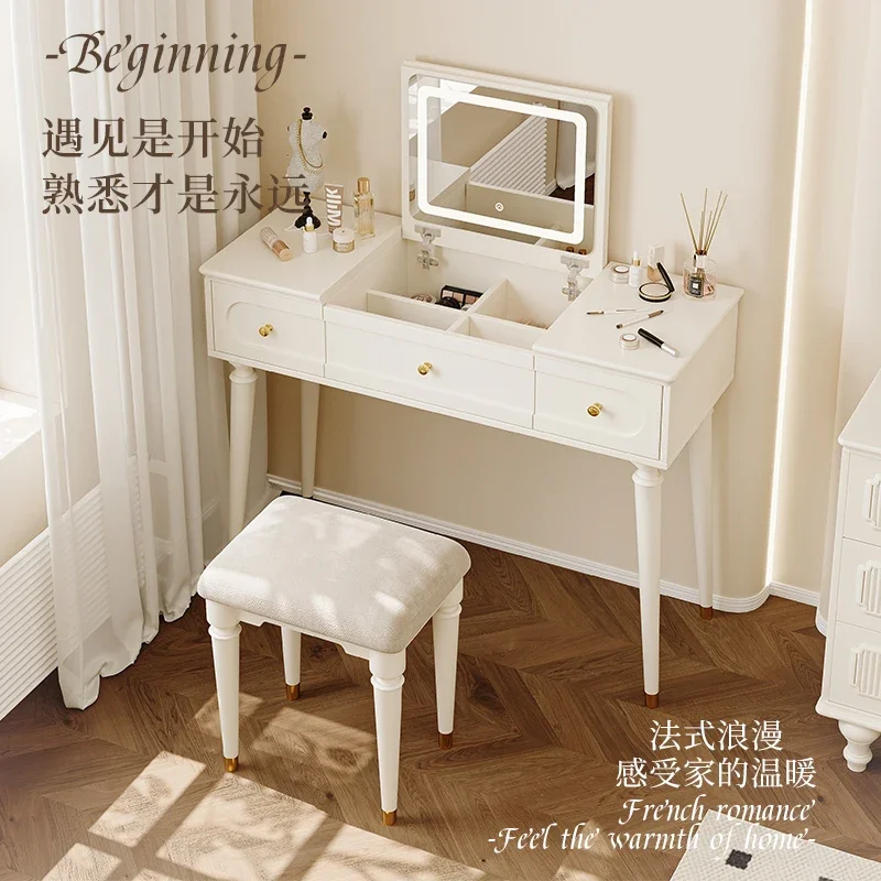 

French flip dresser small apartment 2024 new cream style bedroom makeup table American small makeup table