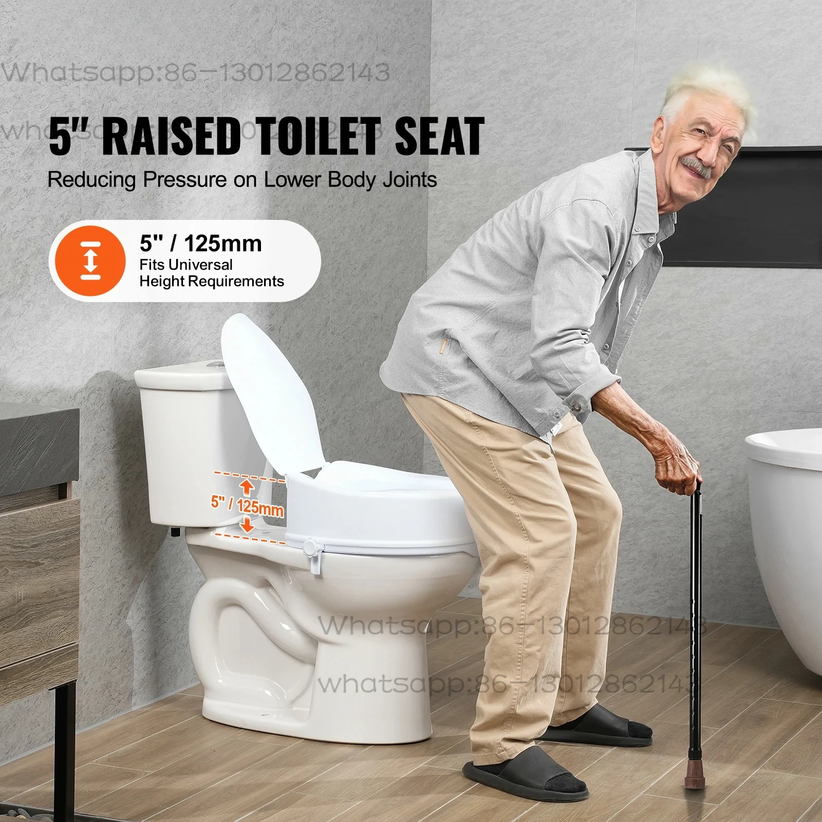 SucceBuy Raised Toilet Seat 5inch Height Raised 300 lbs Screw Rod Locking for Elderly Handicap Patient Pregnant Medical