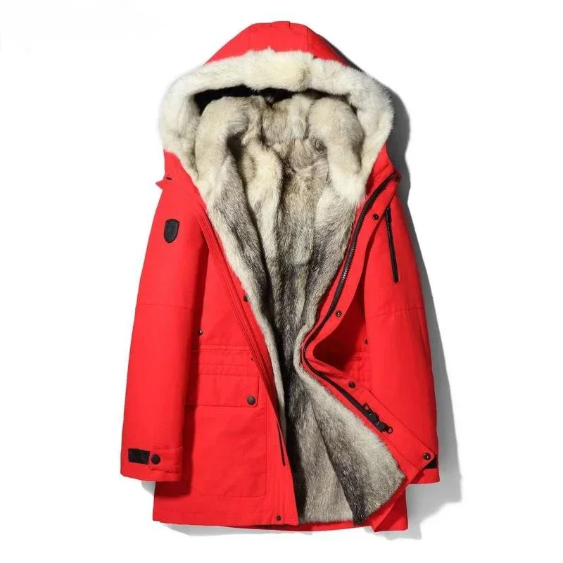 

2021 Parka Real Fur Coat Men Winter Jacket Natural Wolf Fur Coats Warm Outerwear Long Parkas Hombre 17029 KJ2425