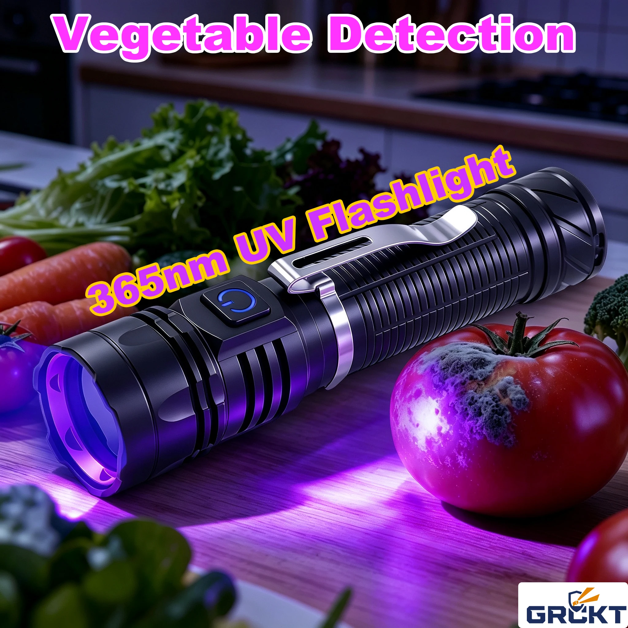 GRCKT Vegetable Testing UV Flashlight Portable Food Safety Detector Lamps USB Rechargeable Fluorescent Agent Testing Flashlights
