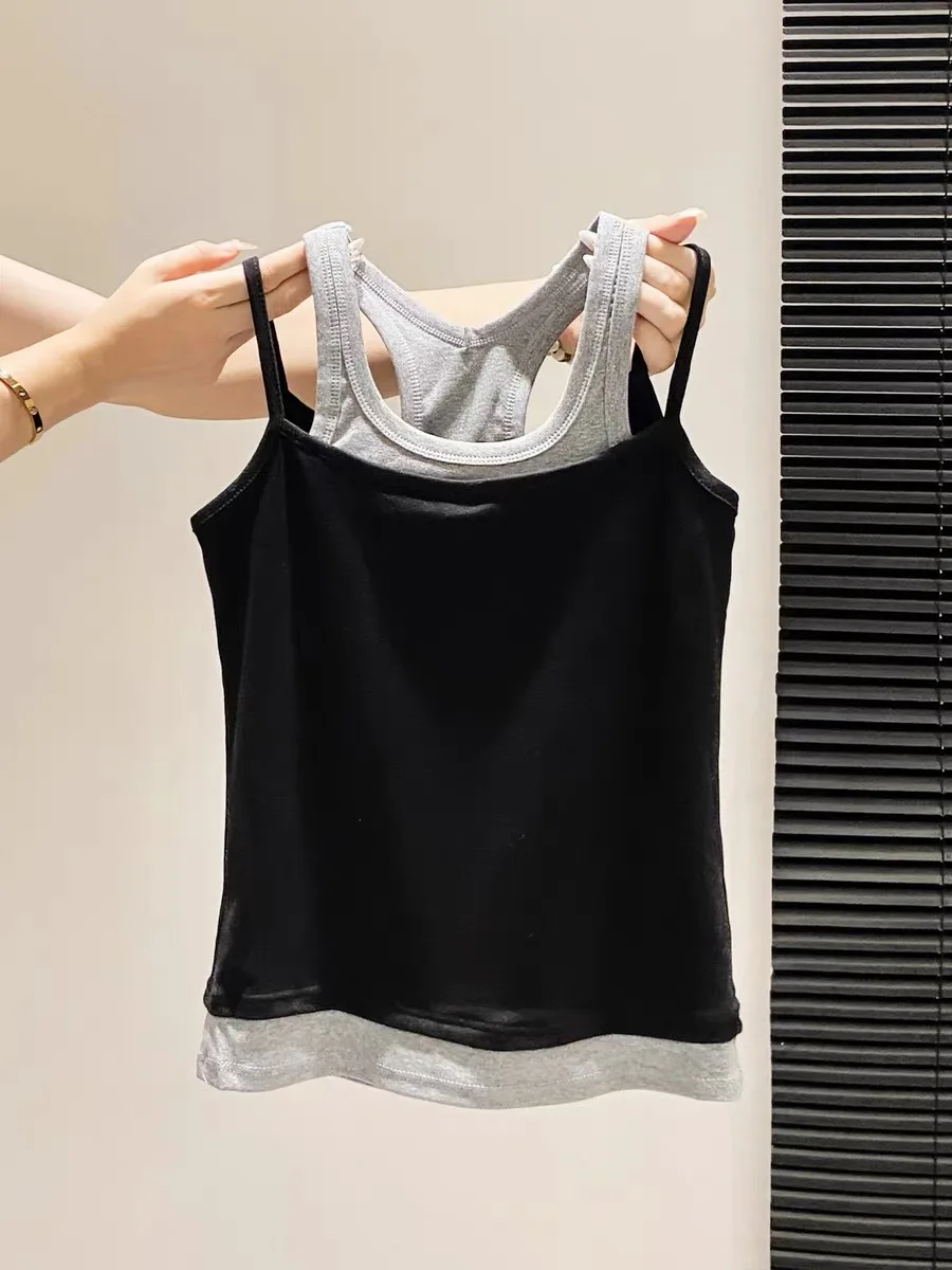 Women's 95 Cotton Summer New Style Tank Top Inner Wear Base Layer Outerwear Slim Fit Vest Casual Simple Design Summer Tank