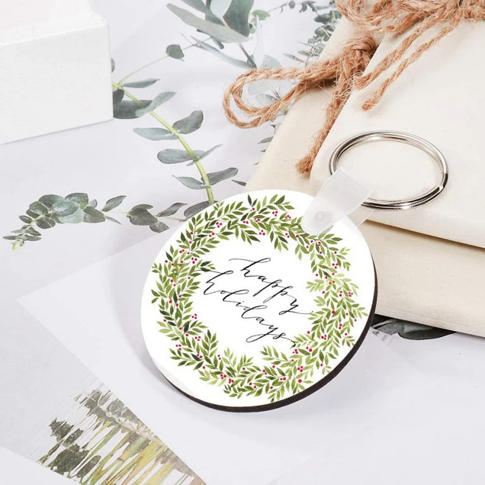 ABNM 20Pcs Sublimation Blank Keychain DIY MDF Blank Keychain With Key Ring Thermal Transfer Printing Keychain