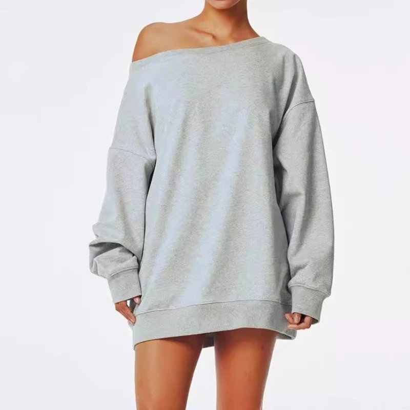 

Street Slanted Shoulder Design Is Loose and Wide, Heavy Sweater, Spice Girl Off-the-shoulder and Thin, Niche Top