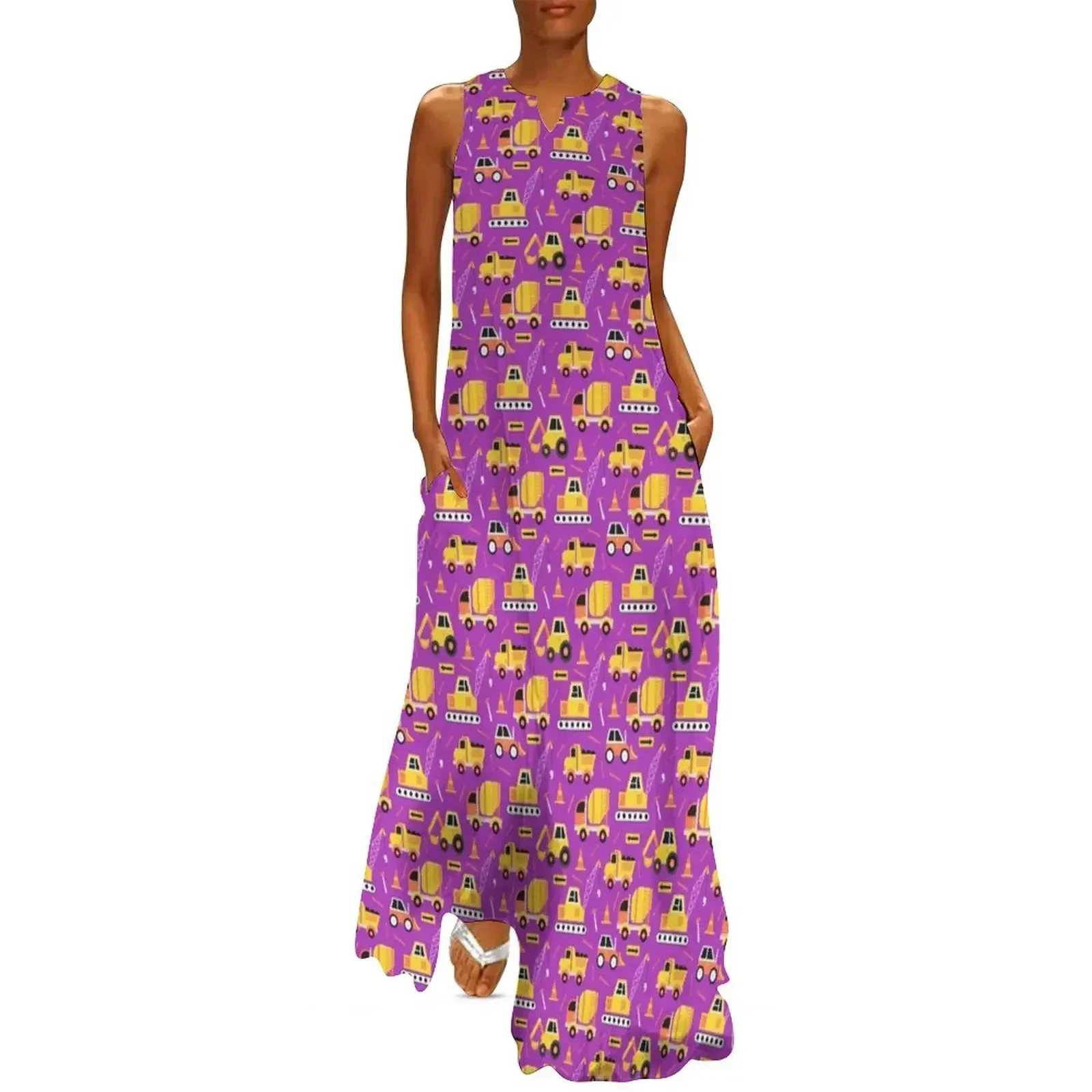 

Construction Trucks on Bright Purple Long Dress summer dress womens 2025 Woman clothing dress evening dresses luxury 2025