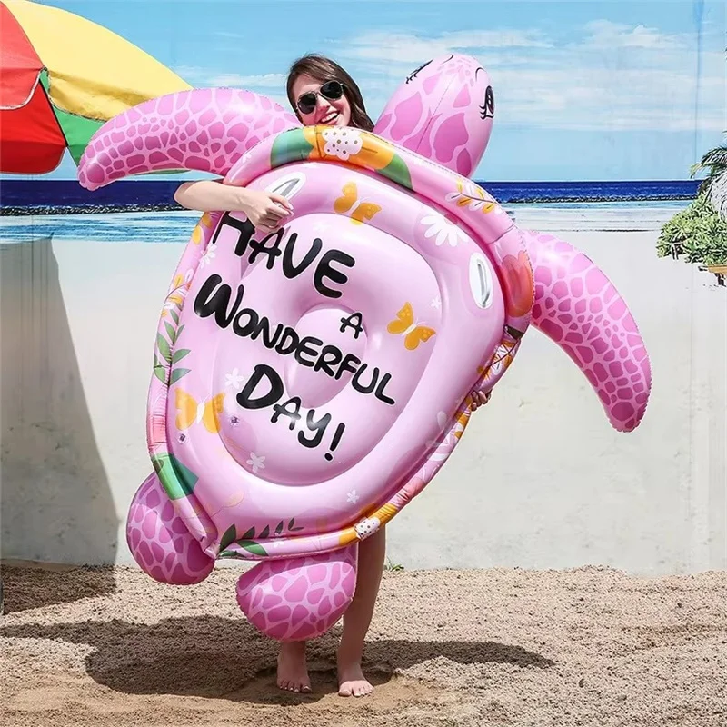 Verão ao ar livre brinquedo de água flutuante espreguiçadeira rosa tartaruga monta festa na piscina rede de água inflável com alça para criança adulto