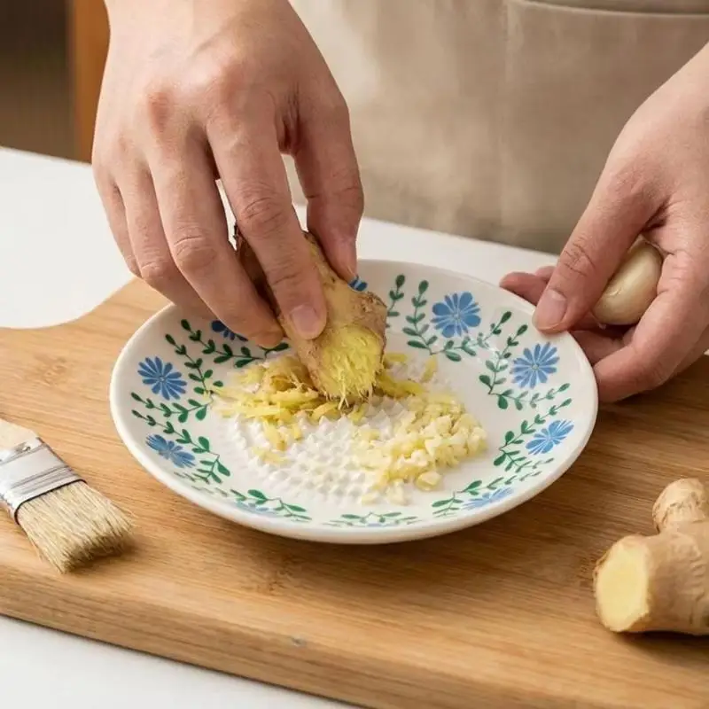 2 In 1 Ceramic Ginger Garlic Grater Plate Manual Grinding Tool For Household Kitchen Spices Vegetables Fruit Food Processing