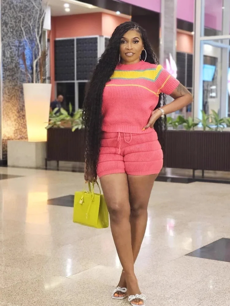 

Летний женский новый свитер с круглым вырезом, модные повседневные мягкие и приятные для кожи леггинсы на бедрах, короткие комплекты