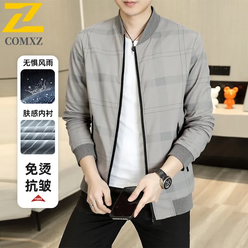 

COMXZ Premium Jacket Men Classics Baseball Collar Business Casual Windproof Coat Luxury Travel Lightweight Autumn Garment