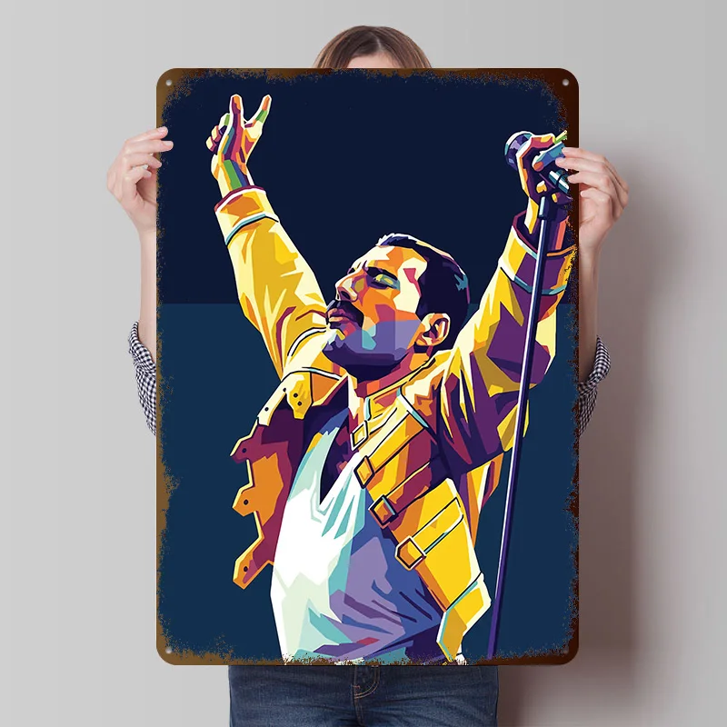 Freddie Mercury Pop Art Portrait Tin Poster Customized Wall Art Retro Vintage Metal Signs for Fans Room Gamer Decoration Gaming