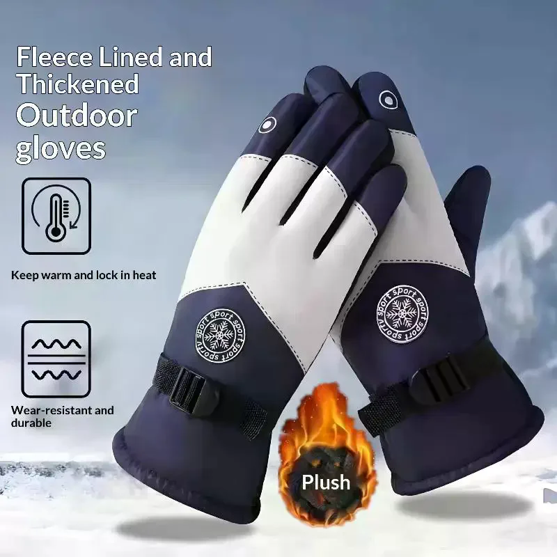 الشتاء للجنسين على الجليد قفازات التزلج عدم الانزلاق للماء دراجة نارية ركوب الدراجات الصوف قفازات الثلج الدافئة #1