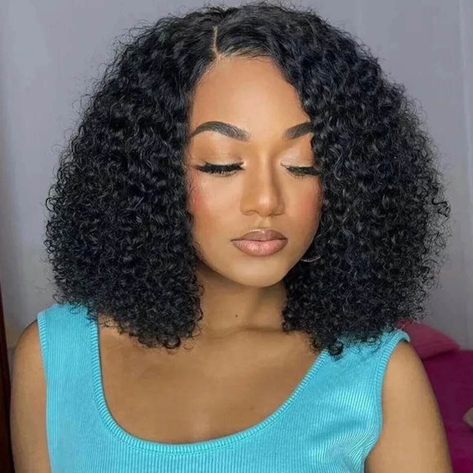 Pelucas Bob cortas de onda profunda, cabello humano virgen brasileño 100%, 13x4, HD, encaje frontal, prearrancado, Color negro Natural, 1B, 180de densidad