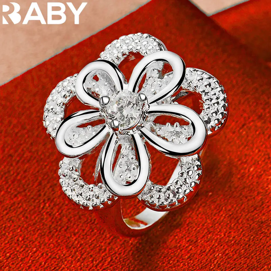 

URBABY 925 Sterling Silver Zircon Flowers Wedding Ring For Women Fashion Jewelry Charm Grace Engagement Accessories