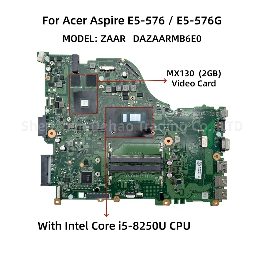 DAZAARMB6E0 For Acer Aspire E5-576 E5-576G ZAAR Laptop Motherboard