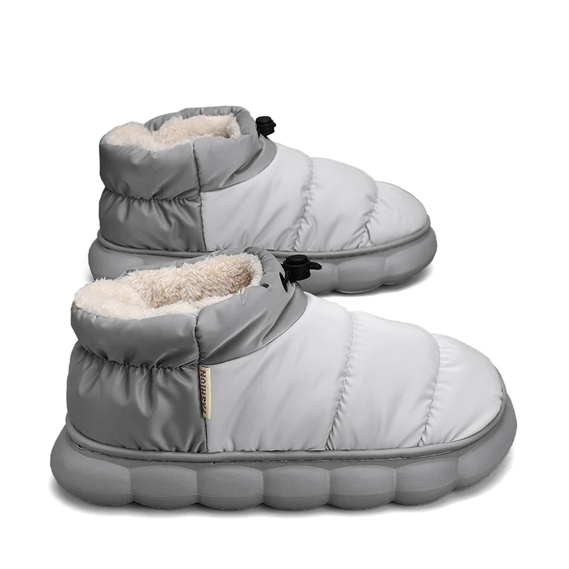 Tela de plumón impermeable de Parte superior alta, completamente envuelta con Zapatillas de algodón, sensación de pareja, pisar las heces en invierno, interior, hogar