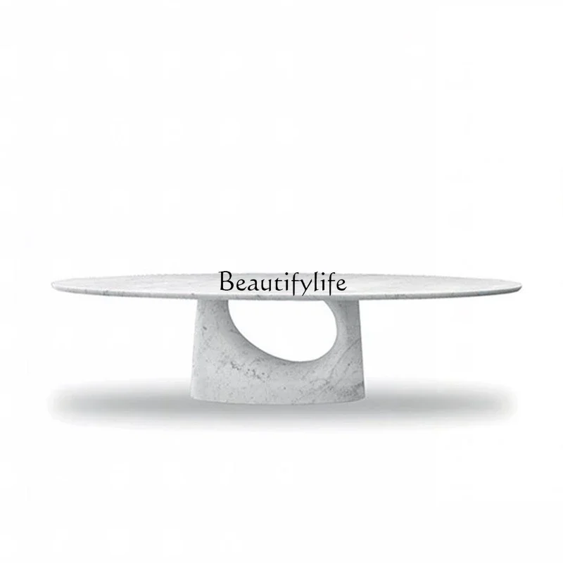 

LXItalian light luxury natural marble oval coffee table living room oval coffee tableSSS