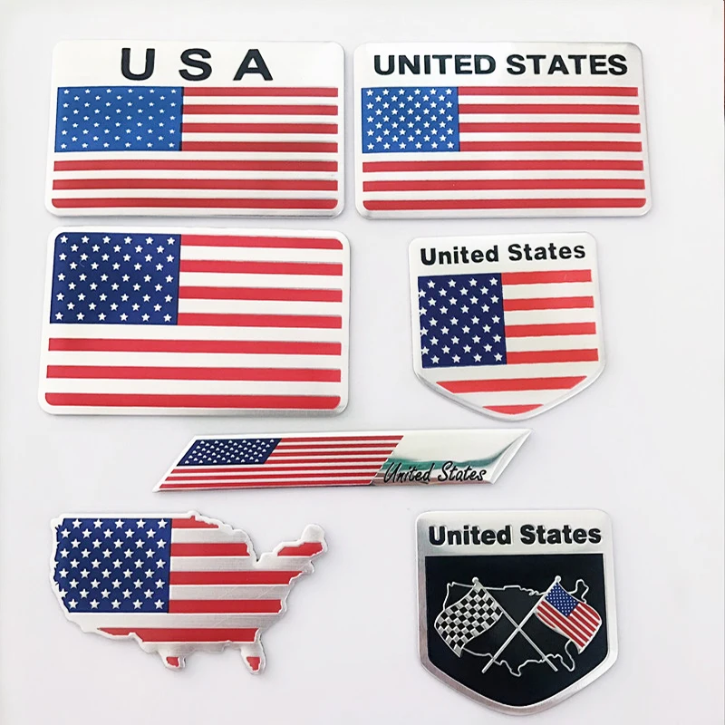 3D Aluminum USA United States National Flag Map Car Motorcycle Styling Badge Emblem Decal Sticker For Ford Dodge JEEP Chevrolet