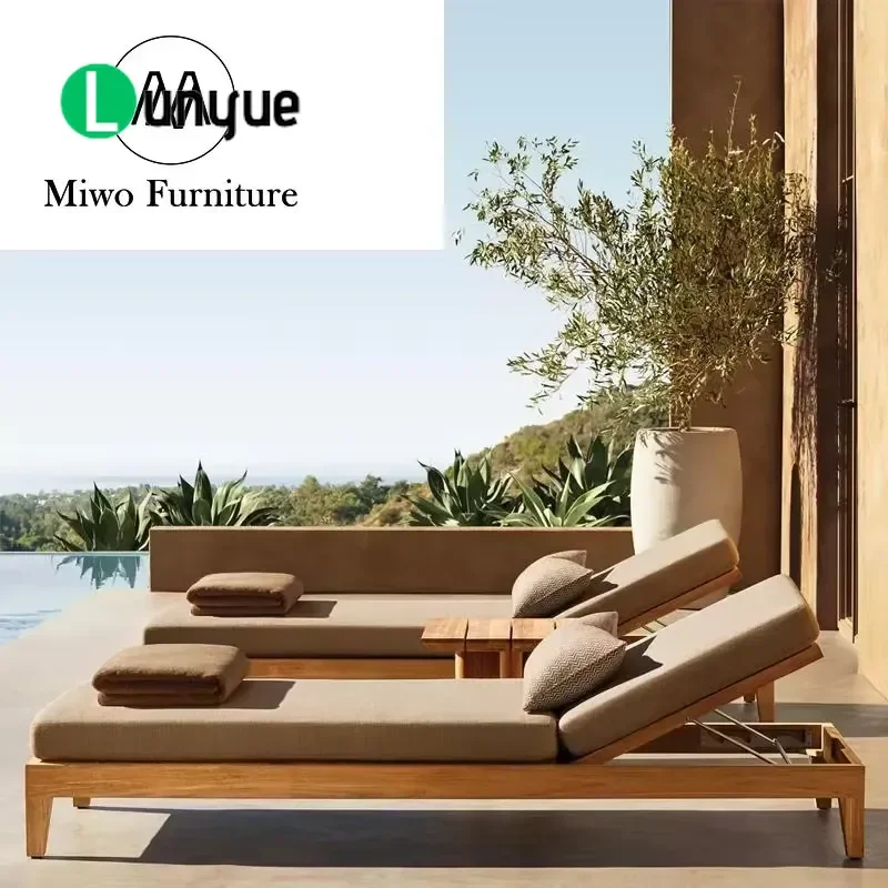 Modern Outdoor Teak Sofa Bed Adjustable Poolside Lounger for Hotel Garden Patio Furniture Durable Weather Resistant