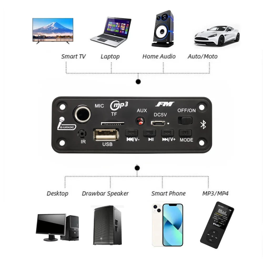 Placa decodificadora de MP3 con Bluetooth 5,0, amplificador de 10W, reproductor MP3, compatible con grabación de llamadas, 3,5mm, USB, TF, FM,