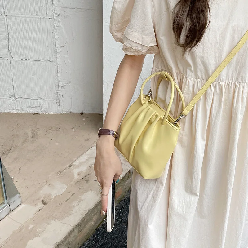 Square pleated versatile small bag for women, spring/summer 2025 new soft hand-held casual shoulder crossbody bag