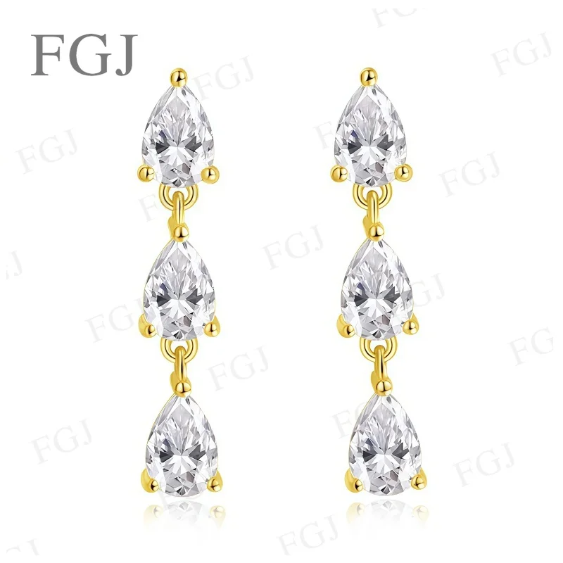 3CT Birnenförmige Moissanit-Ohrhänger für Damen, S925 Silber, 6 Edelsteine, Wassertropfen-Design, Funkelnder Partyschmuck, Jubiläumsgeschenk – Detail 3