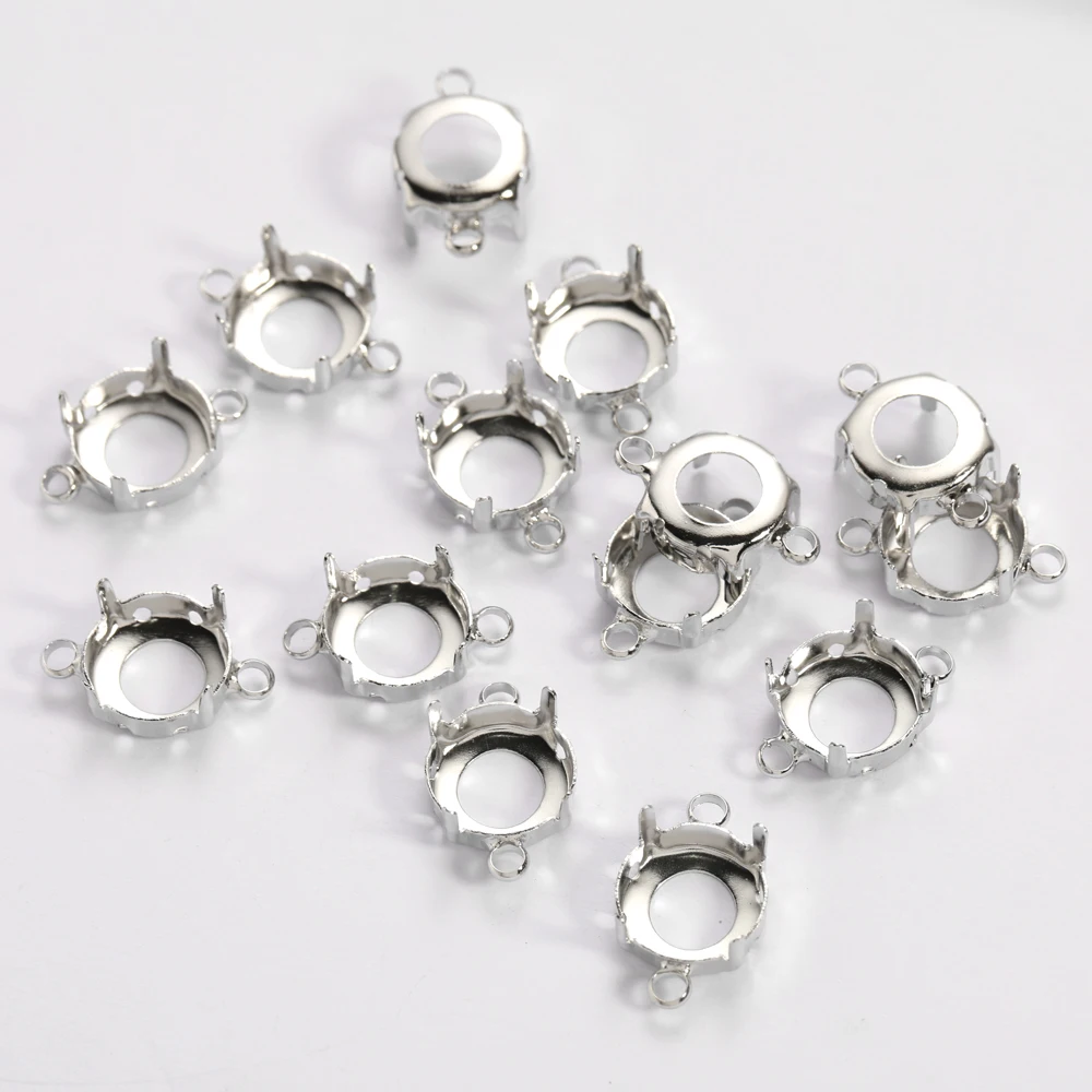 Round Rhinestone Frames Golden Color Claw With Hoops For Jewelry Making Copper Material Sewing Claws Fancy Stones Base Container