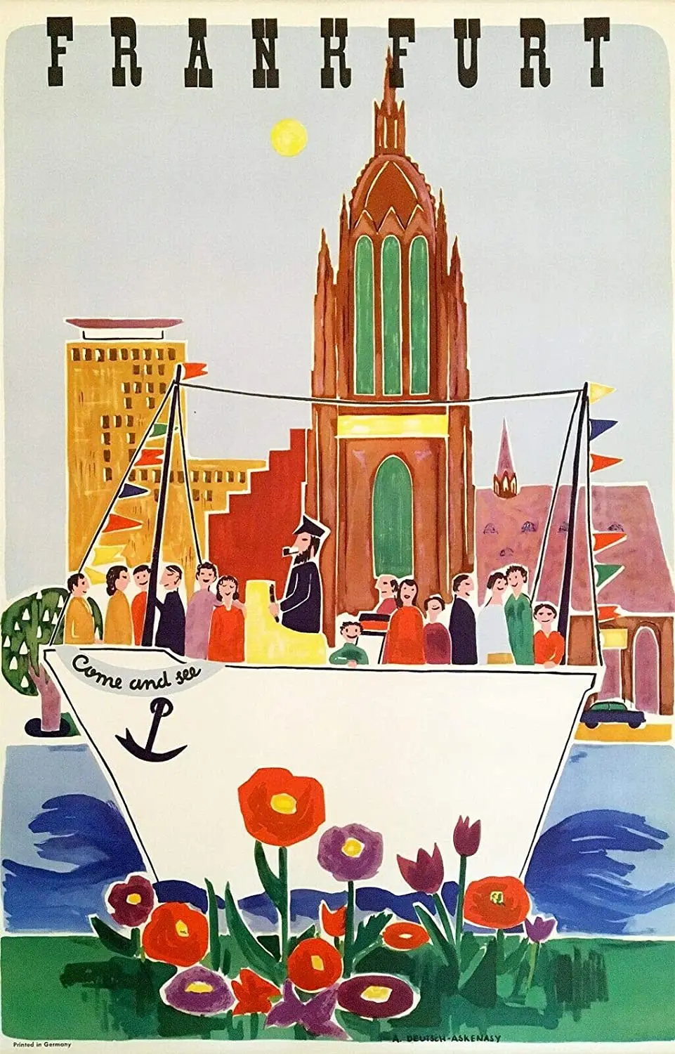 Original Vintage Travel Poster Frankfurt Come and See Metal Tin Sign 8x12 Inch Home Kitchen Bedroom Bar Sign Decoration Pos sign