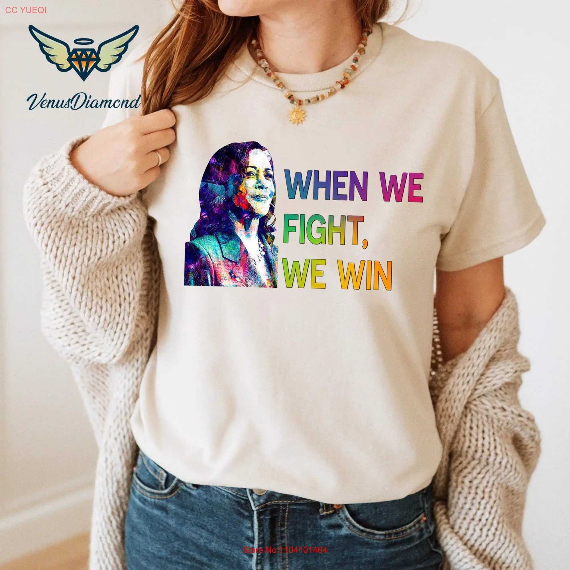 KAMALA When We Fight Win T Shirt Vote Team Harris Madam President Election 2024 Girl Power long or short sleeves