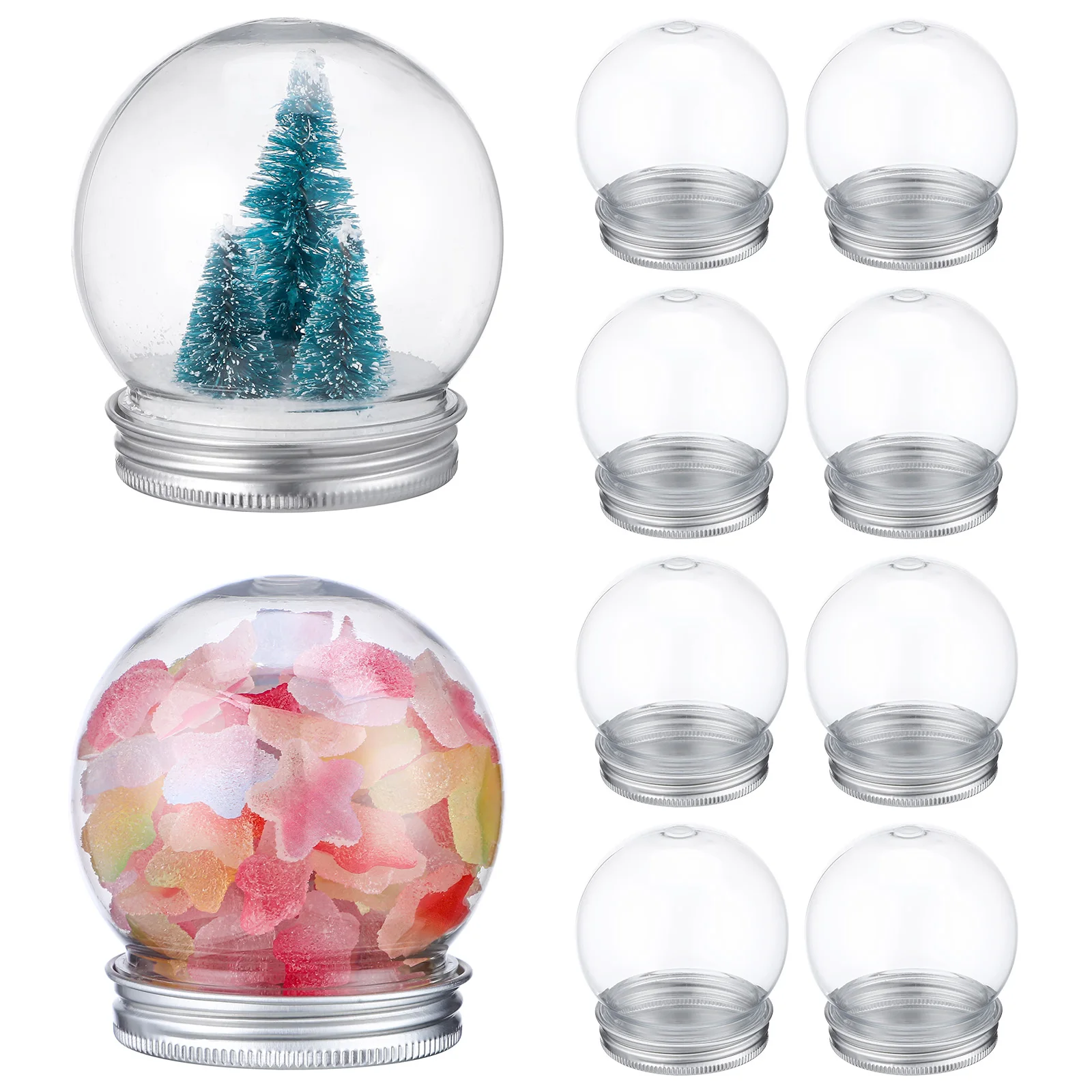 10pcs Transparent Plastic Water Globe Snowball Candy Bottle with Screw Off Caps (150ml Aluminum Cap) Crafts Shape